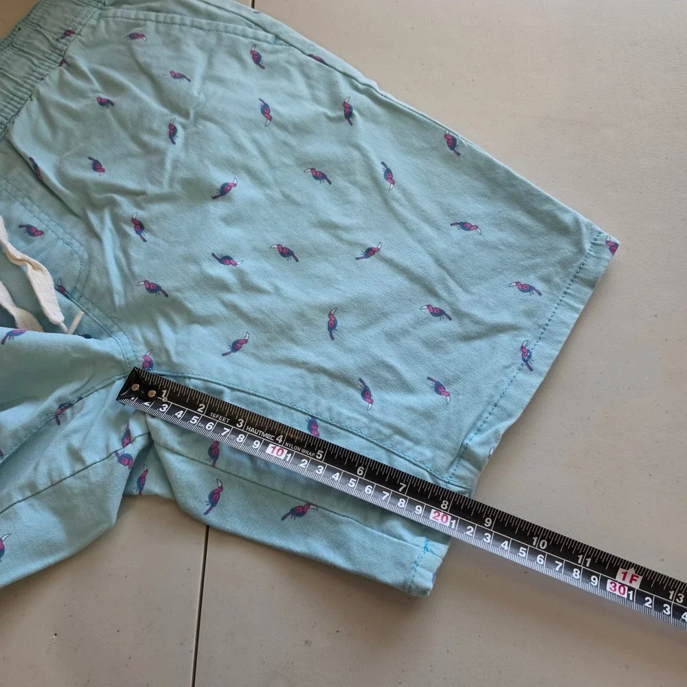 George Shorts Men M Blue Toucan Print Casual Elastic Waist Drawstring Cotton